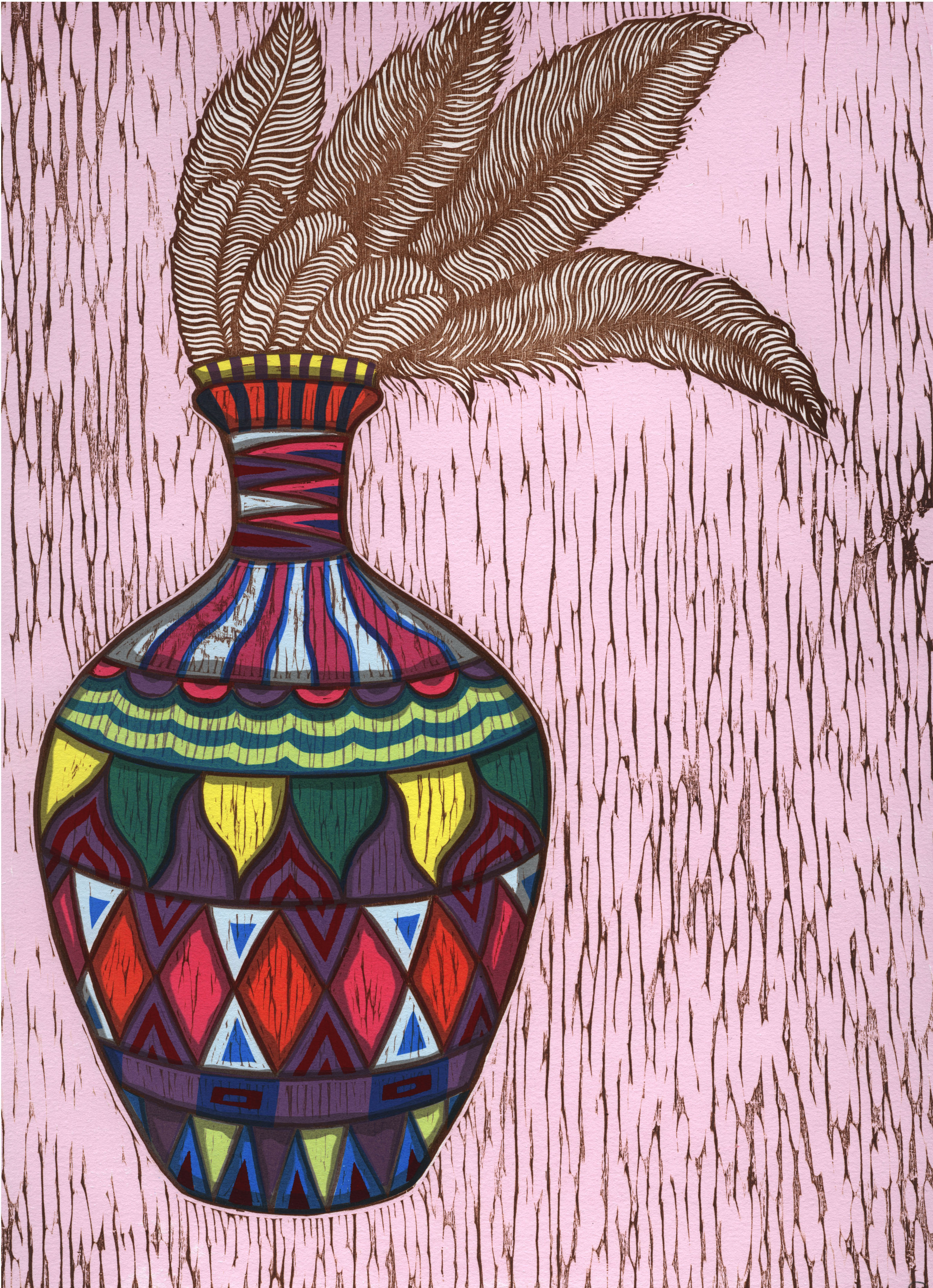 Buho Moteado, Woodcut, Serigraphy, 15 x 11", 2014