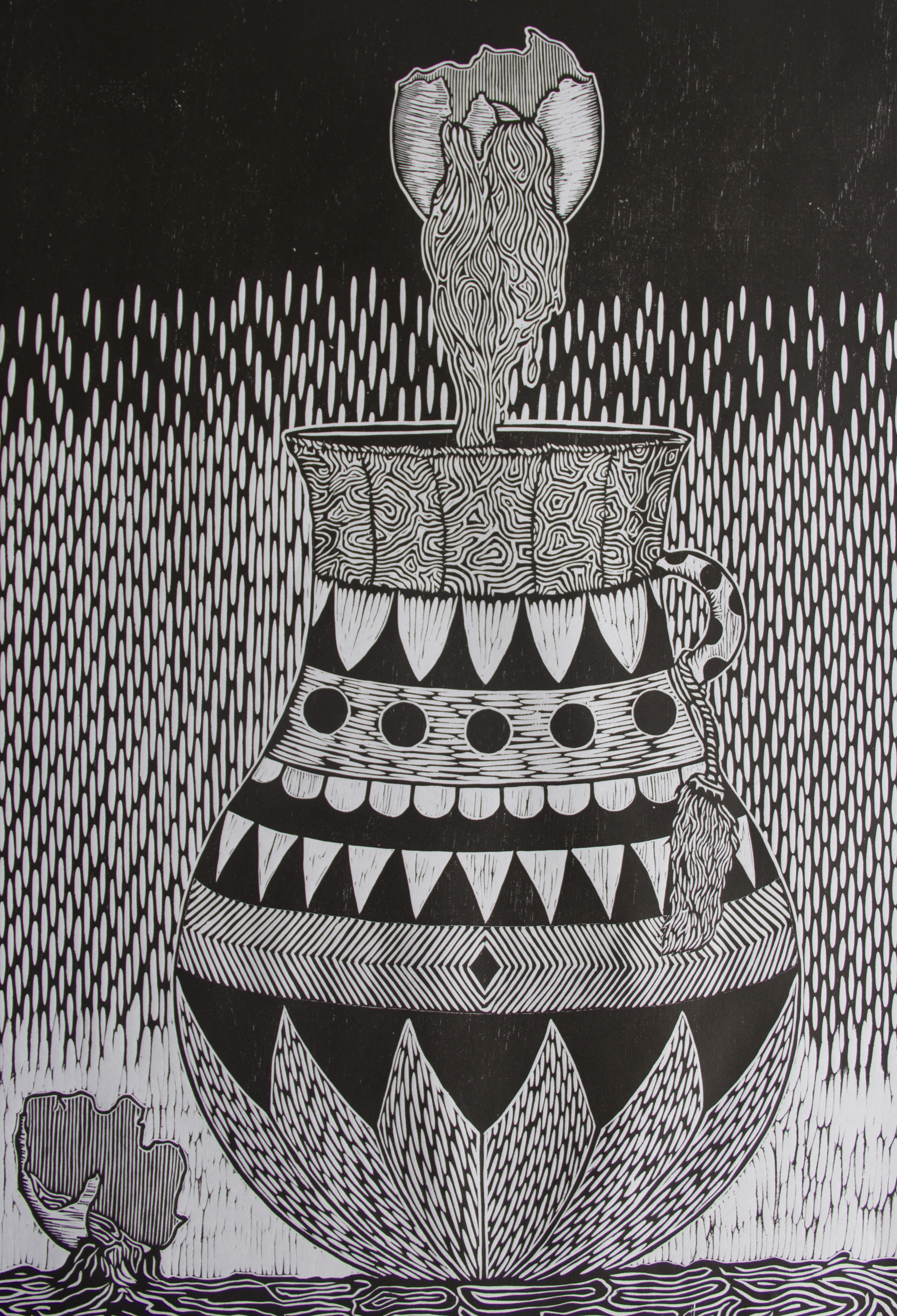 Ojo, Woodcut, 31 X 21.5", 2017