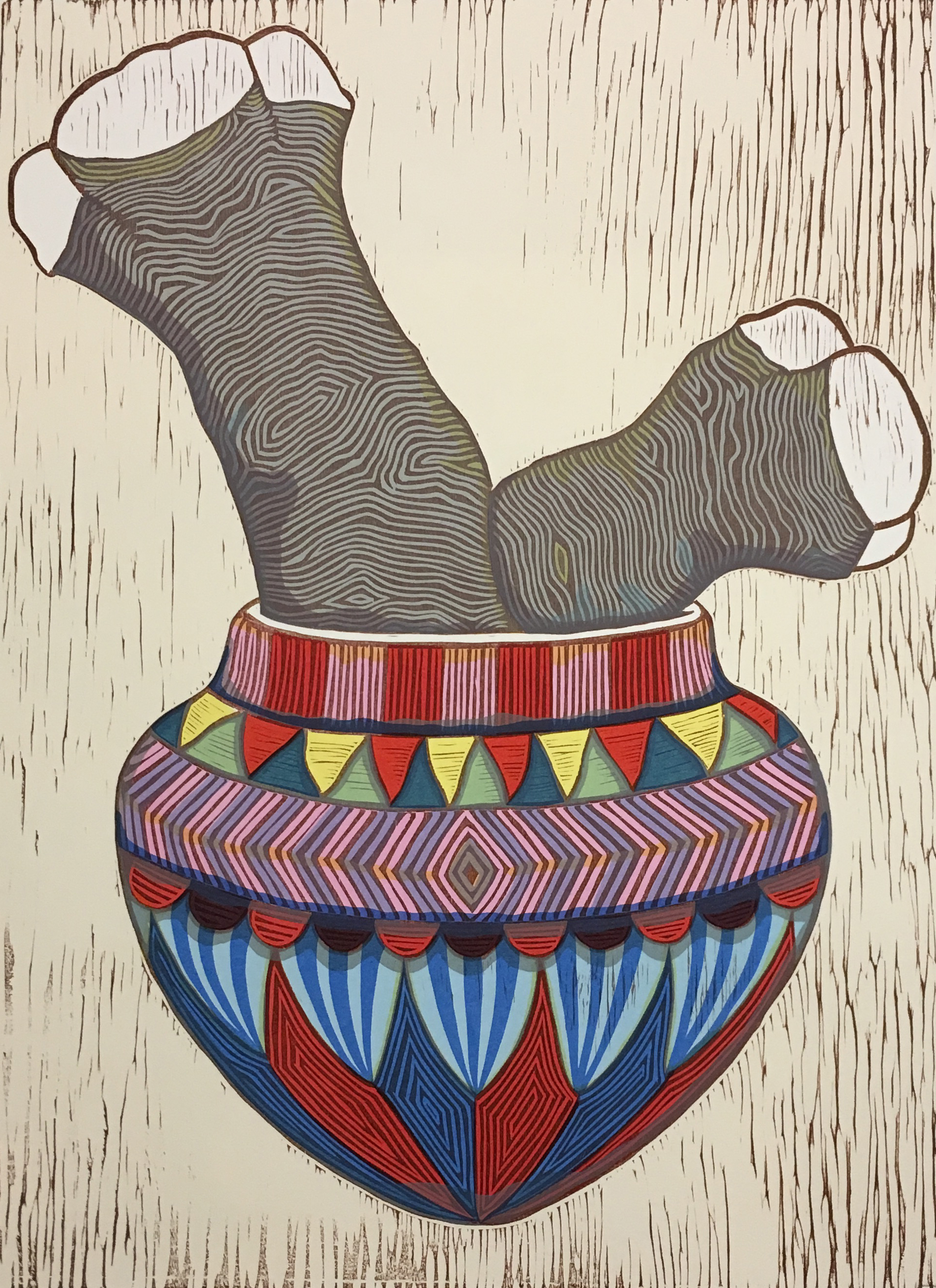 Rinocerontes, 15 X 11", Woodcut, Serigraphy